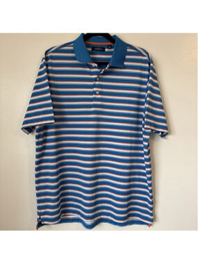 Men’s Jack Nicklaus Golden Bear Striped Golf Polo Blue, White & Orange Size LG